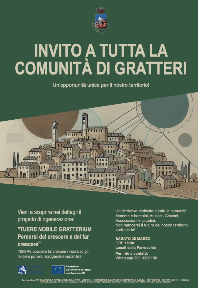 Gratteri si mobilita per il futuro: il 29 marzo incontro con la comunità sul progetto “Tuere Nobile Gratterium”